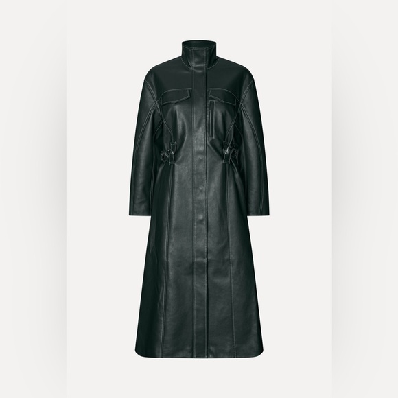 Stine Goya DROPPED SHOULDER HIGH COLLAR COAT - DARK GREEN - Picture 4 of 16